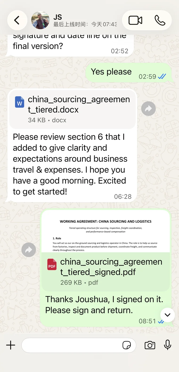 Signed China sourcing agreement