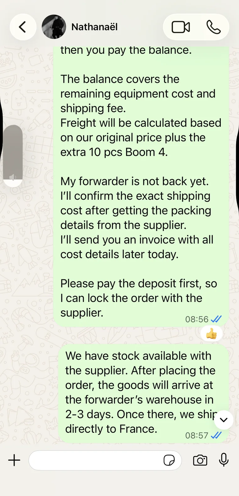 Supplier payment stock and freight update